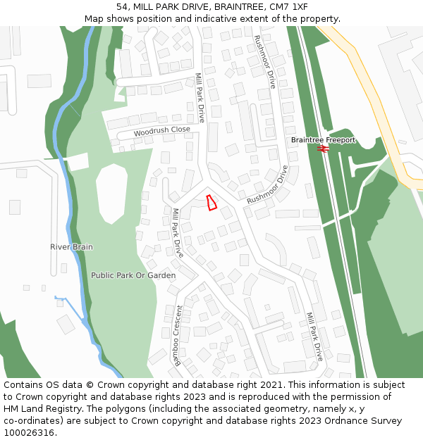 54, MILL PARK DRIVE, BRAINTREE, CM7 1XF: Location map and indicative extent of plot