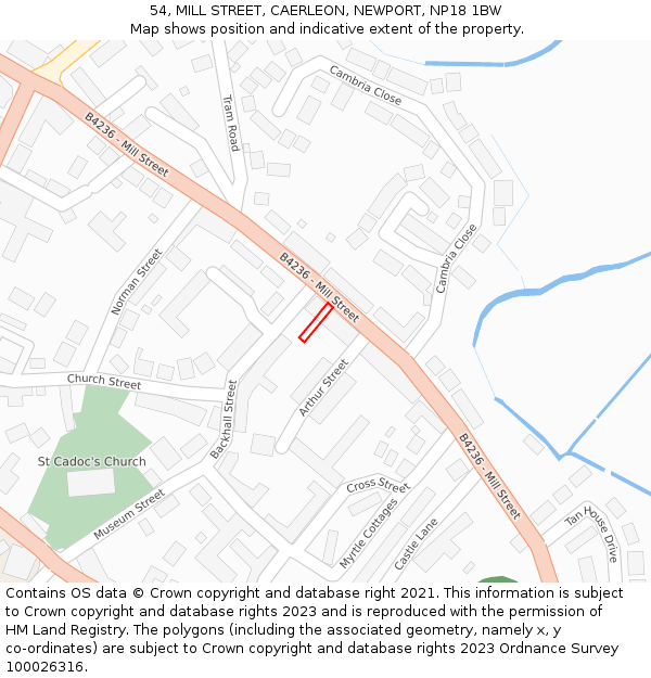 54, MILL STREET, CAERLEON, NEWPORT, NP18 1BW: Location map and indicative extent of plot