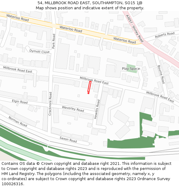 54, MILLBROOK ROAD EAST, SOUTHAMPTON, SO15 1JB: Location map and indicative extent of plot