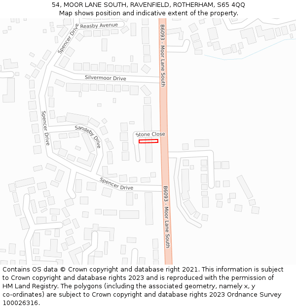 54, MOOR LANE SOUTH, RAVENFIELD, ROTHERHAM, S65 4QQ: Location map and indicative extent of plot