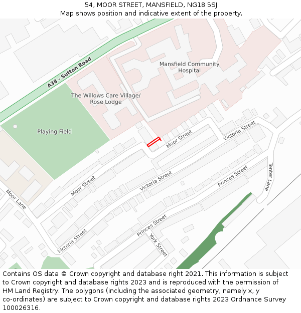 54, MOOR STREET, MANSFIELD, NG18 5SJ: Location map and indicative extent of plot