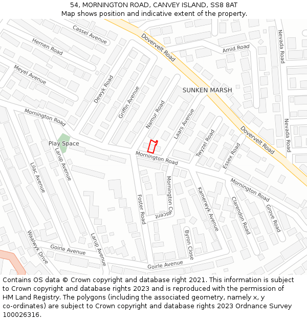54, MORNINGTON ROAD, CANVEY ISLAND, SS8 8AT: Location map and indicative extent of plot