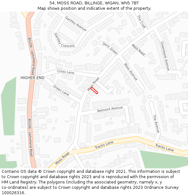 54, MOSS ROAD, BILLINGE, WIGAN, WN5 7BT: Location map and indicative extent of plot