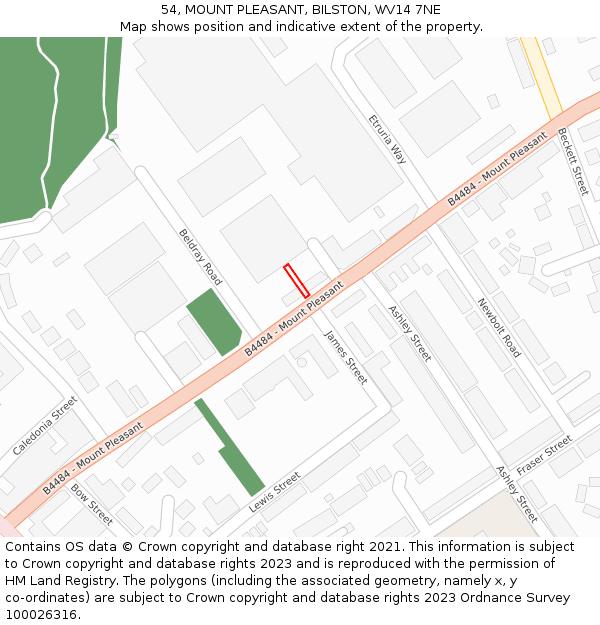 54, MOUNT PLEASANT, BILSTON, WV14 7NE: Location map and indicative extent of plot