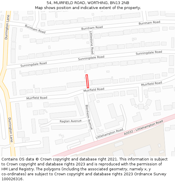 54, MUIRFIELD ROAD, WORTHING, BN13 2NB: Location map and indicative extent of plot