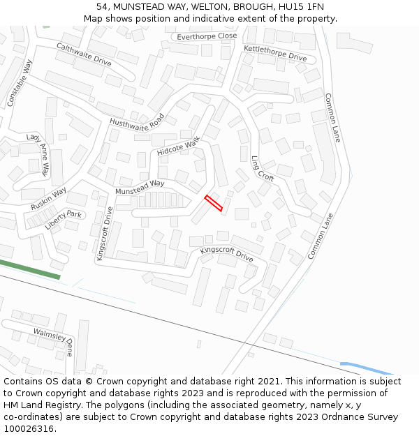 54, MUNSTEAD WAY, WELTON, BROUGH, HU15 1FN: Location map and indicative extent of plot