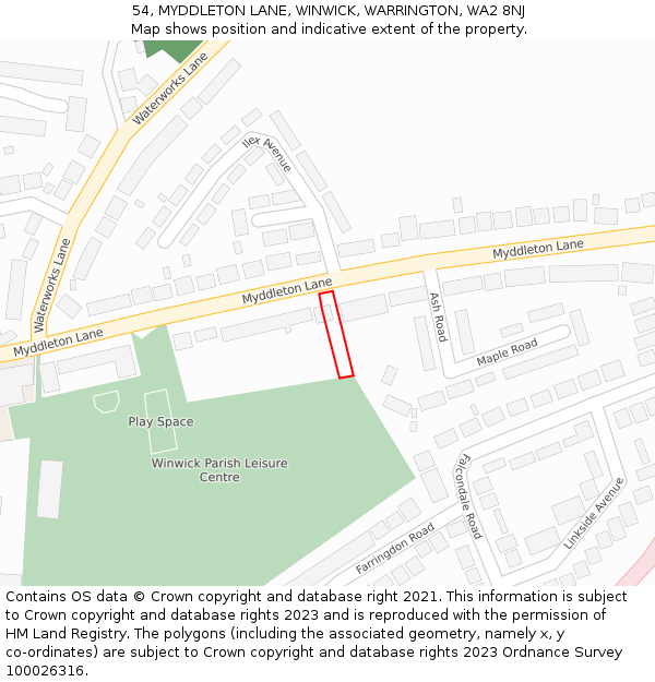 54, MYDDLETON LANE, WINWICK, WARRINGTON, WA2 8NJ: Location map and indicative extent of plot