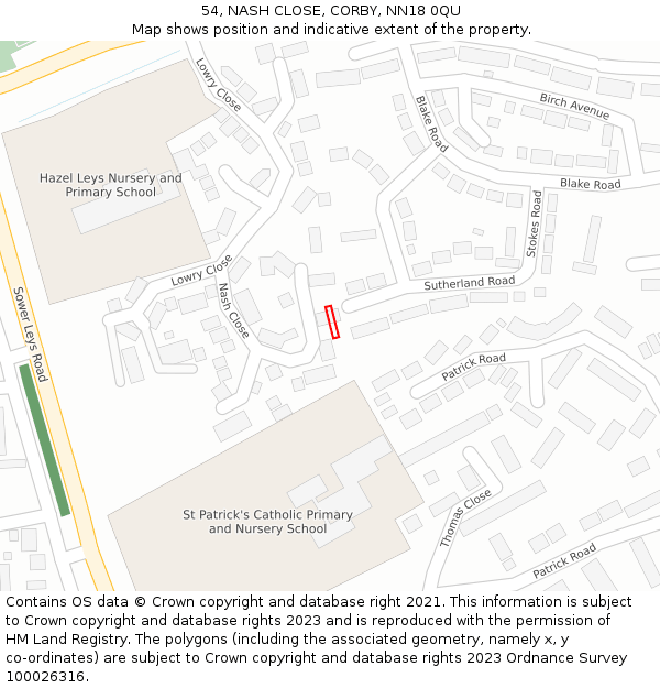 54, NASH CLOSE, CORBY, NN18 0QU: Location map and indicative extent of plot