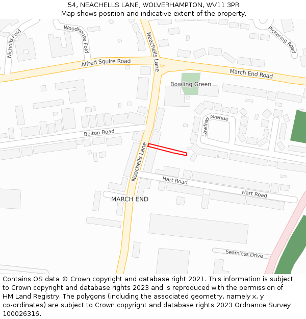 54, NEACHELLS LANE, WOLVERHAMPTON, WV11 3PR: Location map and indicative extent of plot