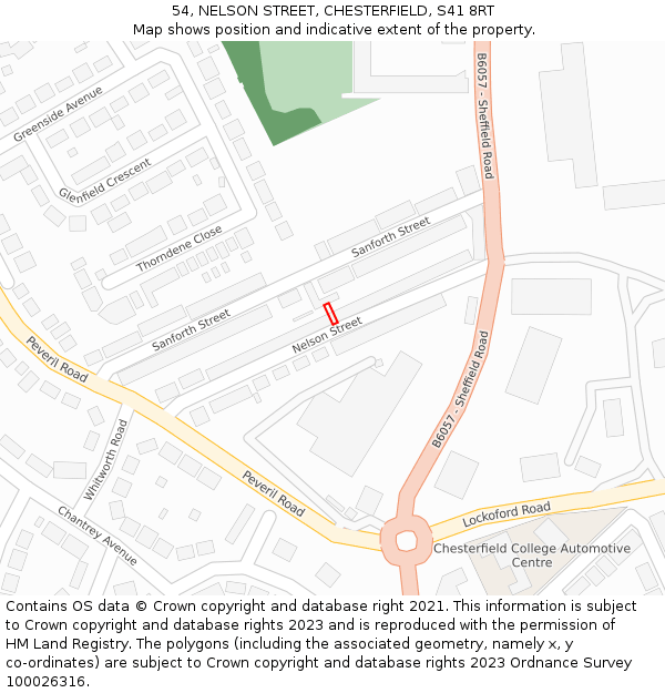 54, NELSON STREET, CHESTERFIELD, S41 8RT: Location map and indicative extent of plot