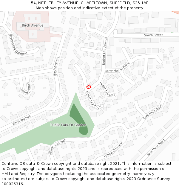 54, NETHER LEY AVENUE, CHAPELTOWN, SHEFFIELD, S35 1AE: Location map and indicative extent of plot
