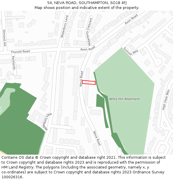 54, NEVA ROAD, SOUTHAMPTON, SO18 4FJ: Location map and indicative extent of plot