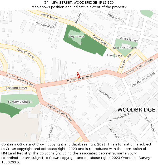 54, NEW STREET, WOODBRIDGE, IP12 1DX: Location map and indicative extent of plot