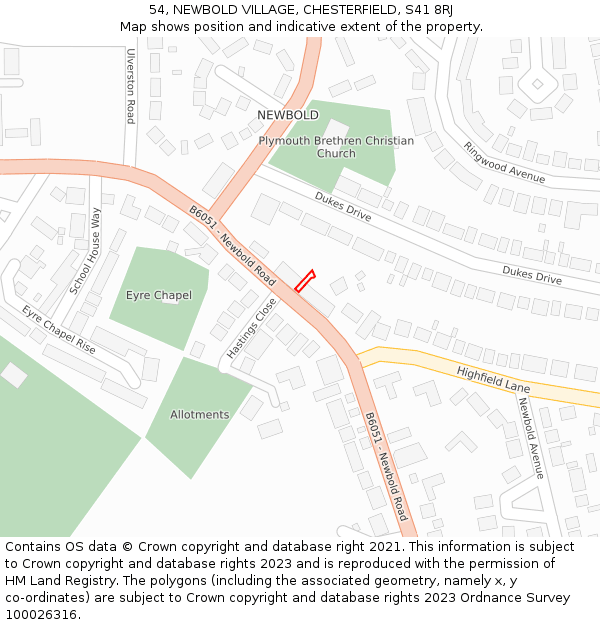 54, NEWBOLD VILLAGE, CHESTERFIELD, S41 8RJ: Location map and indicative extent of plot