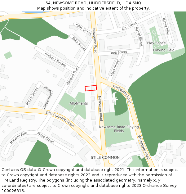 54, NEWSOME ROAD, HUDDERSFIELD, HD4 6NQ: Location map and indicative extent of plot