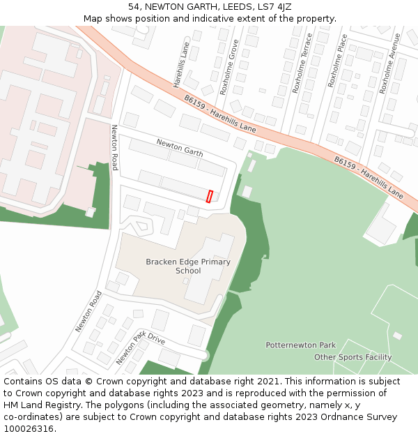 54, NEWTON GARTH, LEEDS, LS7 4JZ: Location map and indicative extent of plot