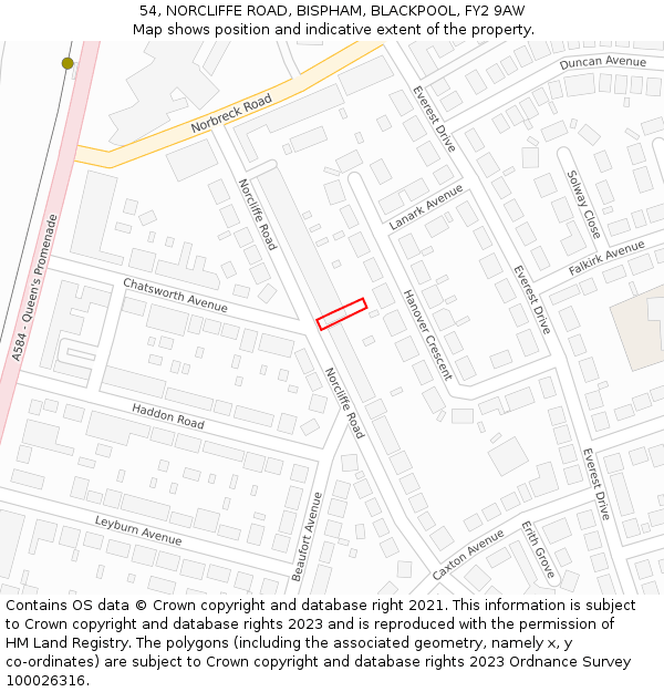 54, NORCLIFFE ROAD, BISPHAM, BLACKPOOL, FY2 9AW: Location map and indicative extent of plot
