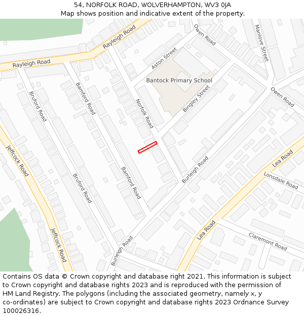 54, NORFOLK ROAD, WOLVERHAMPTON, WV3 0JA: Location map and indicative extent of plot