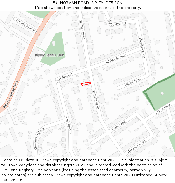 54, NORMAN ROAD, RIPLEY, DE5 3GN: Location map and indicative extent of plot
