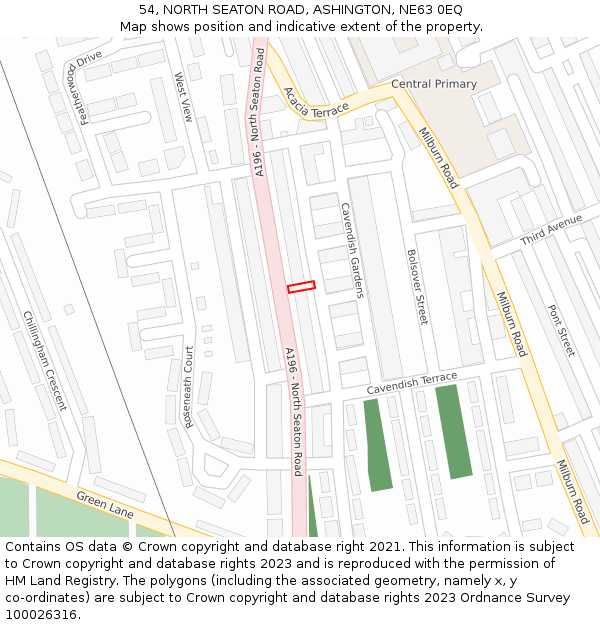 54, NORTH SEATON ROAD, ASHINGTON, NE63 0EQ: Location map and indicative extent of plot