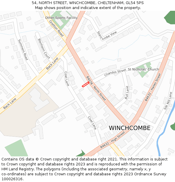 54, NORTH STREET, WINCHCOMBE, CHELTENHAM, GL54 5PS: Location map and indicative extent of plot
