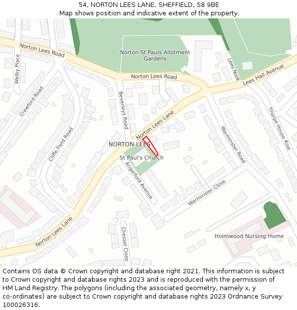 54, NORTON LEES LANE, SHEFFIELD, S8 9BE: Location map and indicative extent of plot