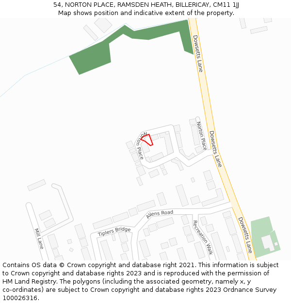54, NORTON PLACE, RAMSDEN HEATH, BILLERICAY, CM11 1JJ: Location map and indicative extent of plot