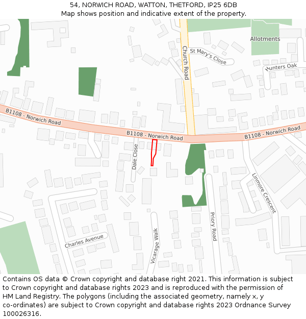 54, NORWICH ROAD, WATTON, THETFORD, IP25 6DB: Location map and indicative extent of plot