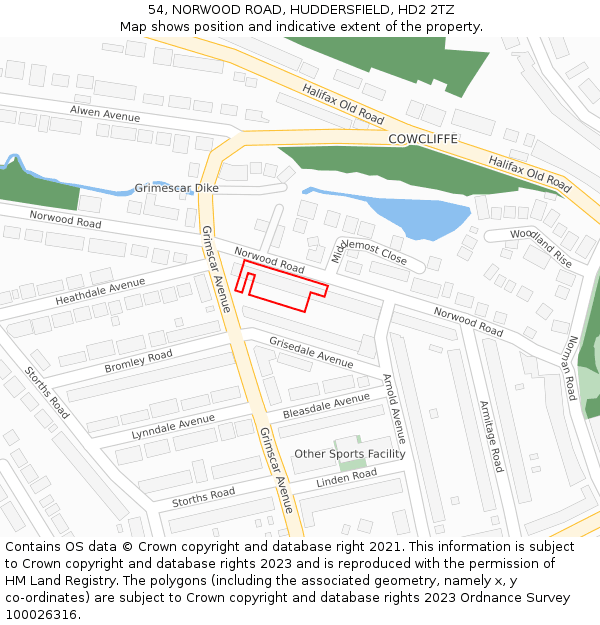 54, NORWOOD ROAD, HUDDERSFIELD, HD2 2TZ: Location map and indicative extent of plot