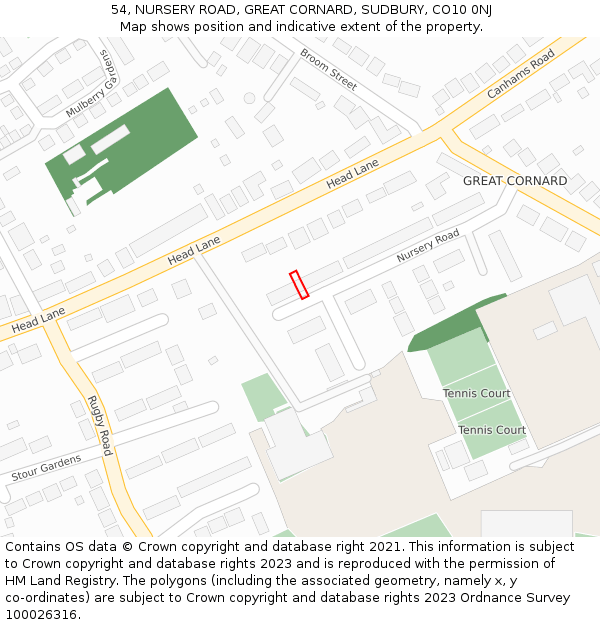 54, NURSERY ROAD, GREAT CORNARD, SUDBURY, CO10 0NJ: Location map and indicative extent of plot