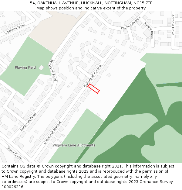 54, OAKENHALL AVENUE, HUCKNALL, NOTTINGHAM, NG15 7TE: Location map and indicative extent of plot