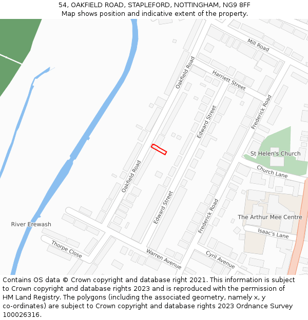 54, OAKFIELD ROAD, STAPLEFORD, NOTTINGHAM, NG9 8FF: Location map and indicative extent of plot