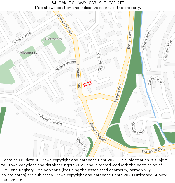 54, OAKLEIGH WAY, CARLISLE, CA1 2TE: Location map and indicative extent of plot