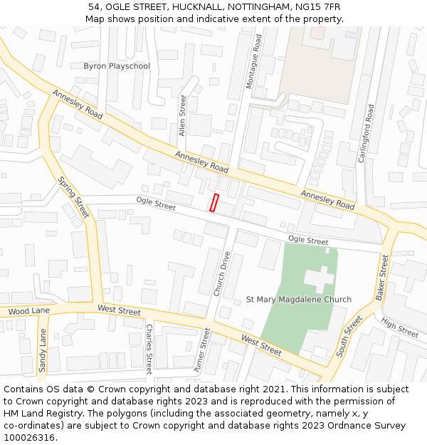 54, OGLE STREET, HUCKNALL, NOTTINGHAM, NG15 7FR: Location map and indicative extent of plot