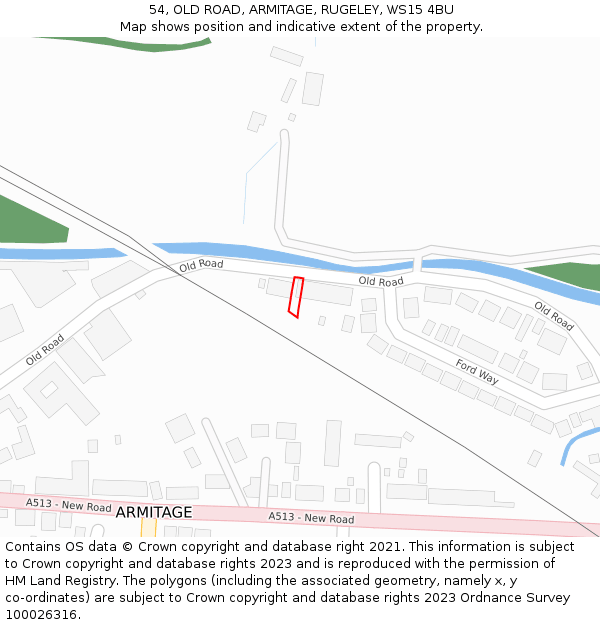 54, OLD ROAD, ARMITAGE, RUGELEY, WS15 4BU: Location map and indicative extent of plot