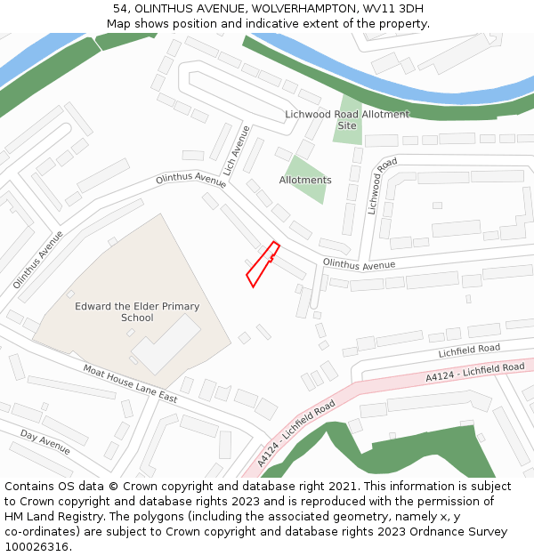 54, OLINTHUS AVENUE, WOLVERHAMPTON, WV11 3DH: Location map and indicative extent of plot