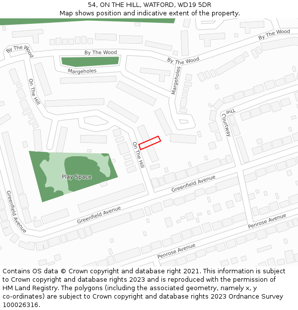 54, ON THE HILL, WATFORD, WD19 5DR: Location map and indicative extent of plot