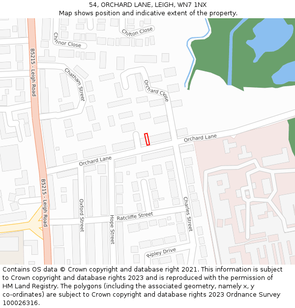 54, ORCHARD LANE, LEIGH, WN7 1NX: Location map and indicative extent of plot