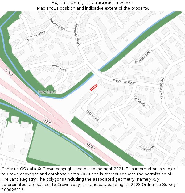 54, ORTHWAITE, HUNTINGDON, PE29 6XB: Location map and indicative extent of plot