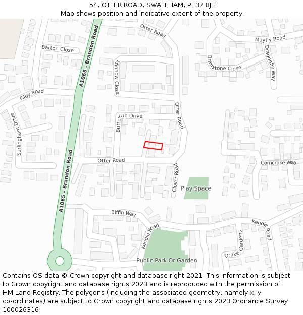 54, OTTER ROAD, SWAFFHAM, PE37 8JE: Location map and indicative extent of plot