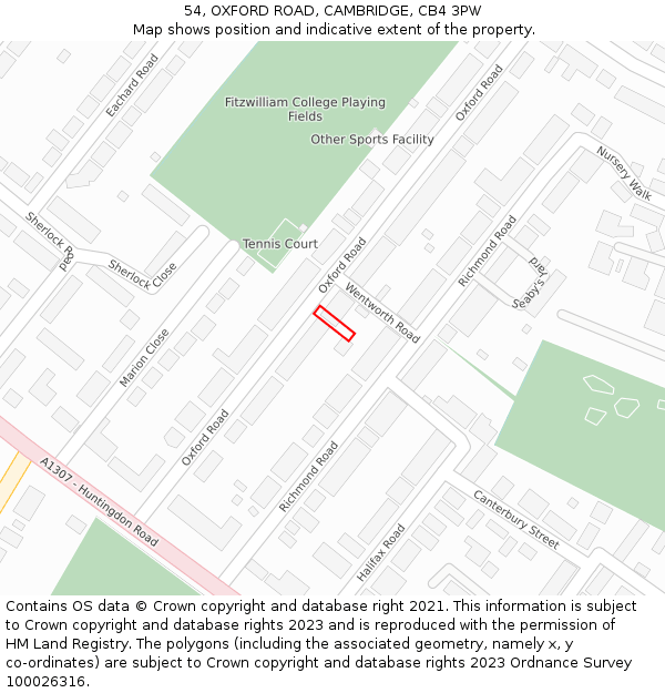 54, OXFORD ROAD, CAMBRIDGE, CB4 3PW: Location map and indicative extent of plot