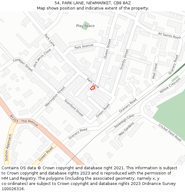 54, PARK LANE, NEWMARKET, CB8 8AZ: Location map and indicative extent of plot