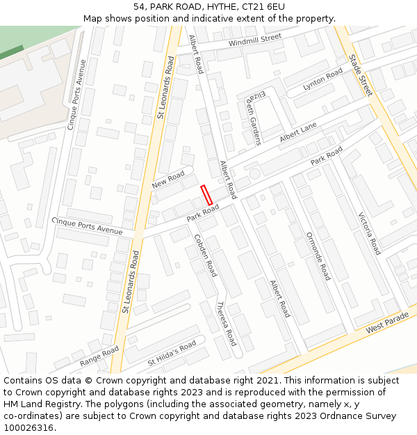 54, PARK ROAD, HYTHE, CT21 6EU: Location map and indicative extent of plot