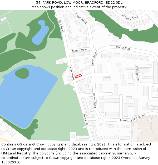 54, PARK ROAD, LOW MOOR, BRADFORD, BD12 0DL: Location map and indicative extent of plot