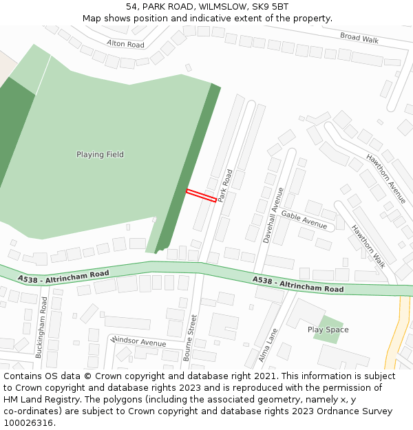 54, PARK ROAD, WILMSLOW, SK9 5BT: Location map and indicative extent of plot