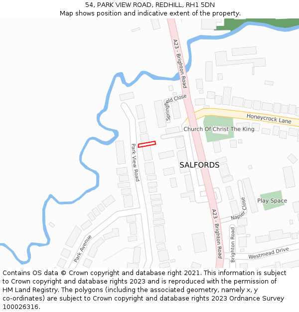 54, PARK VIEW ROAD, REDHILL, RH1 5DN: Location map and indicative extent of plot