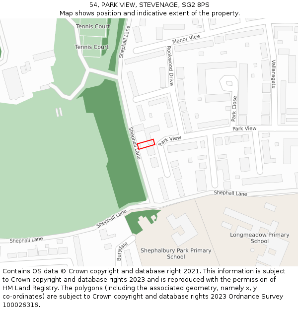 54, PARK VIEW, STEVENAGE, SG2 8PS: Location map and indicative extent of plot