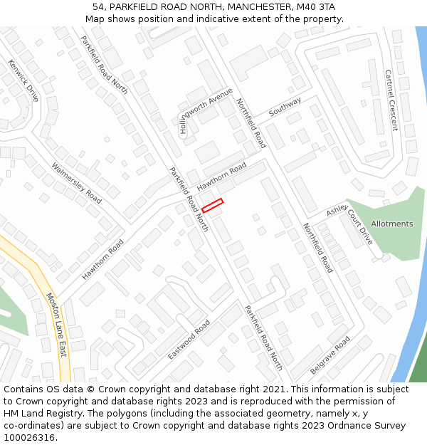 54, PARKFIELD ROAD NORTH, MANCHESTER, M40 3TA: Location map and indicative extent of plot