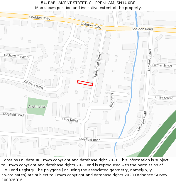 54, PARLIAMENT STREET, CHIPPENHAM, SN14 0DE: Location map and indicative extent of plot
