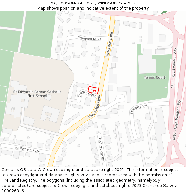 54, PARSONAGE LANE, WINDSOR, SL4 5EN: Location map and indicative extent of plot
